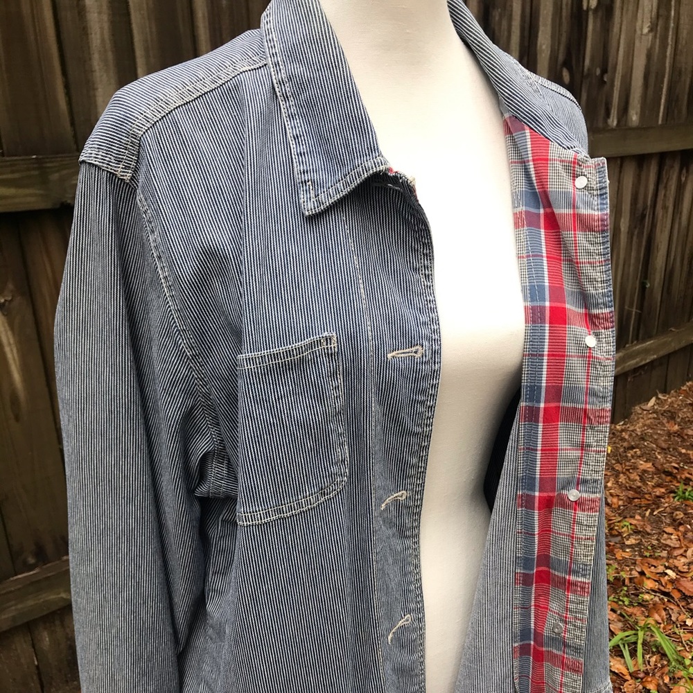 Plus Size Hickory Stripe Chore Coat - Retro Style